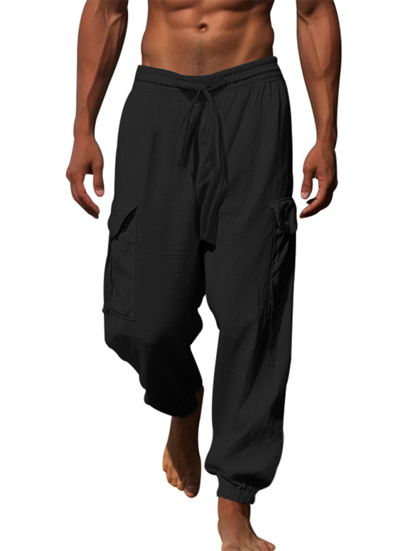 Versatile Cotton Cargo Trousers with Drawstring & Cuffed Hem