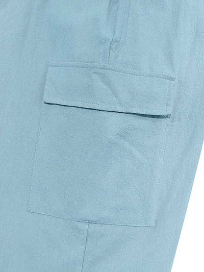 Versatile Cotton Cargo Trousers with Drawstring & Cuffed Hem