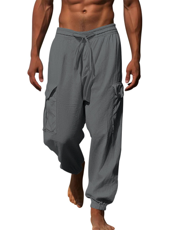 Versatile Cotton Cargo Trousers with Drawstring & Cuffed Hem