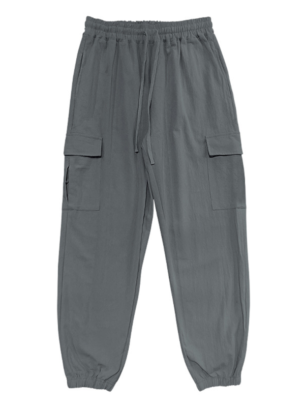 Versatile Cotton Cargo Trousers with Drawstring & Cuffed Hem