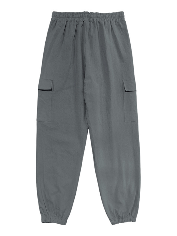 Versatile Cotton Cargo Trousers with Drawstring & Cuffed Hem