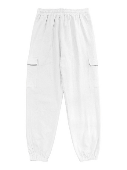 Versatile Cotton Cargo Trousers with Drawstring & Cuffed Hem