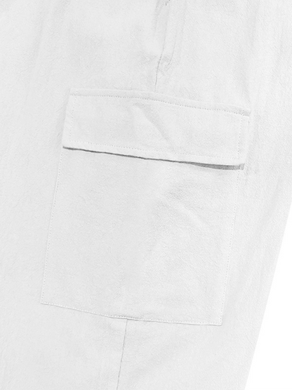 Versatile Cotton Cargo Trousers with Drawstring & Cuffed Hem