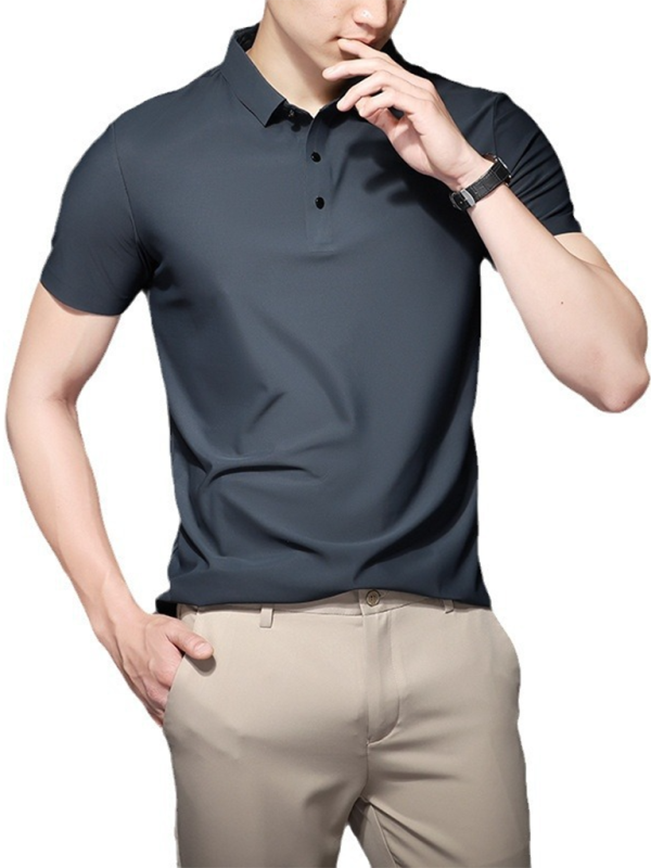 Ultra-Comfort Men's Quick-Dry Ice Silk Polo Shirt - High Elasticity & Non-Marking Short Sleeve for Effortless Style