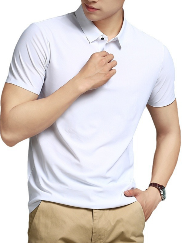 Men's high elastic ice silk quick-drying polo shirt with lapel collar.