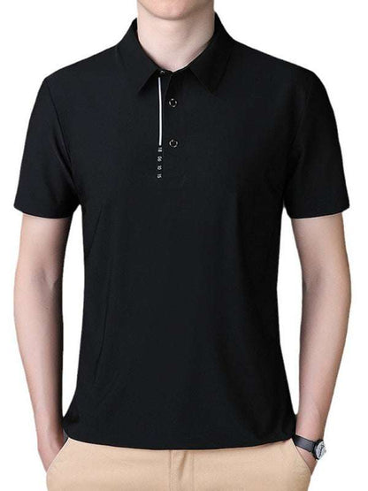 Ultimate Comfort Ice Silk Polo Shirt for Men - High Elasticity, Breathable & Non-Marking