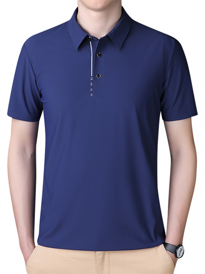 Ultimate Comfort Ice Silk Polo Shirt for Men - High Elasticity, Breathable & Non-Marking