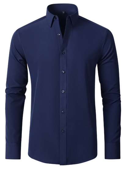 Men's non-iron wrinkle-resistant long-sleeve shirt, solid color, light business style.