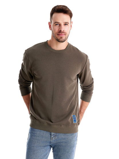 Men's loose solid color round neck casual long sleeve sweatshirt, autumn-winter knitwear.