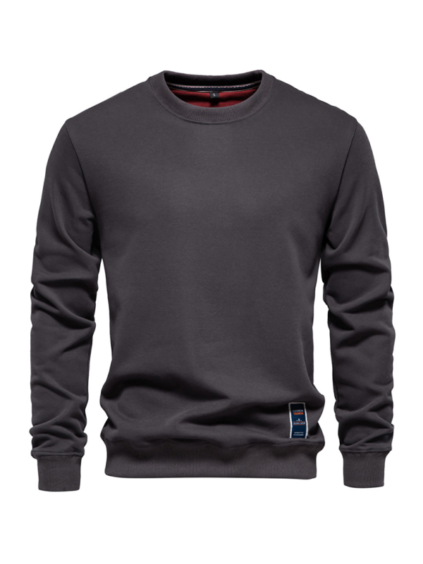 Relaxed Fit Solid Color Round Neck Long Sleeve Sweatshirt for Men - Perfect for Autumn and Winter Cozy Comfort