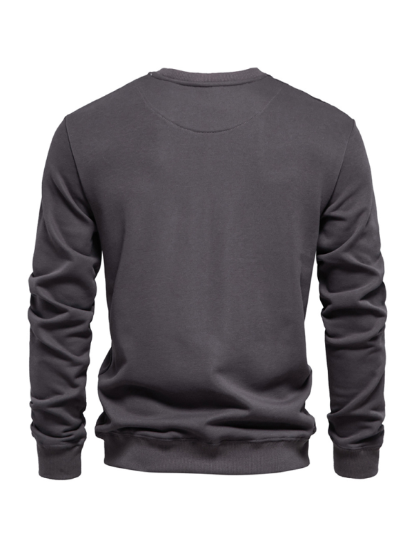 Relaxed Fit Solid Color Round Neck Long Sleeve Sweatshirt for Men - Perfect for Autumn and Winter Cozy Comfort