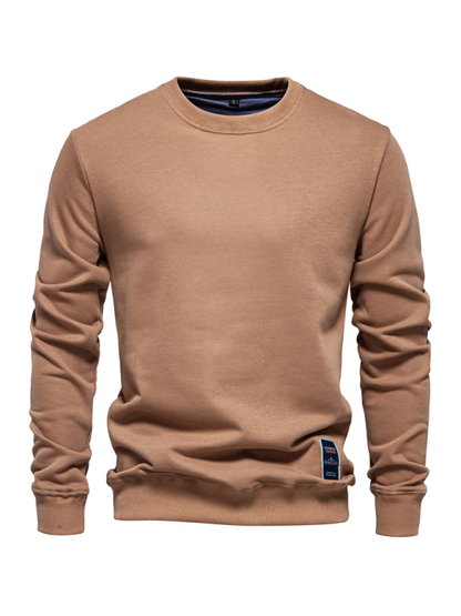 Relaxed Fit Solid Color Round Neck Long Sleeve Sweatshirt for Men - Perfect for Autumn and Winter Cozy Comfort