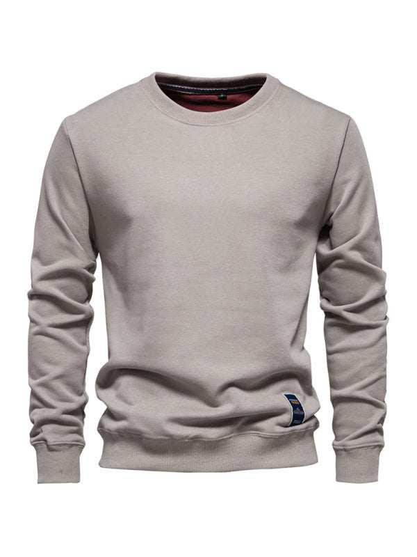 Relaxed Fit Solid Color Round Neck Long Sleeve Sweatshirt for Men - Perfect for Autumn and Winter Cozy Comfort