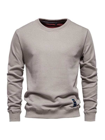 Relaxed Fit Solid Color Round Neck Long Sleeve Sweatshirt for Men - Perfect for Autumn and Winter Cozy Comfort