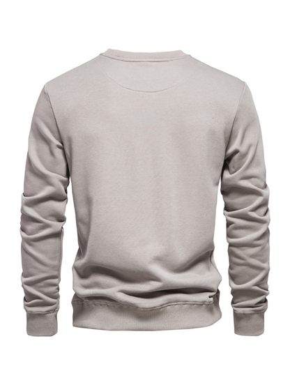 Relaxed Fit Solid Color Round Neck Long Sleeve Sweatshirt for Men - Perfect for Autumn and Winter Cozy Comfort