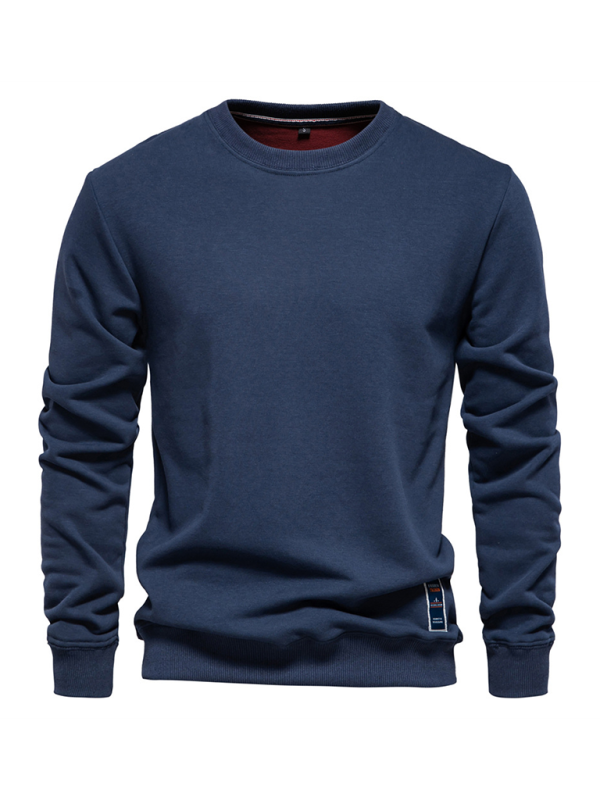 Relaxed Fit Solid Color Round Neck Long Sleeve Sweatshirt for Men - Perfect for Autumn and Winter Cozy Comfort