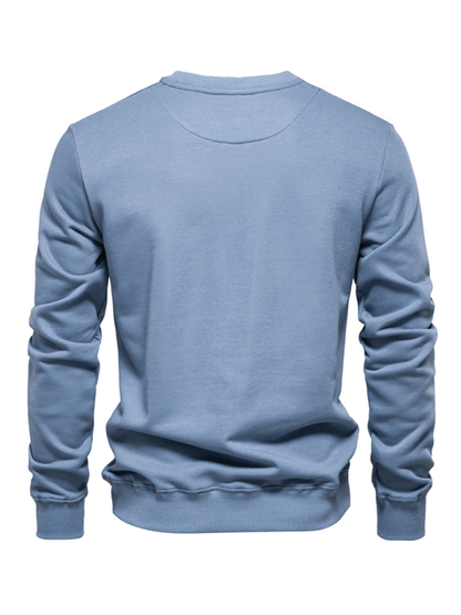 Relaxed Fit Solid Color Round Neck Long Sleeve Sweatshirt for Men - Perfect for Autumn and Winter Cozy Comfort