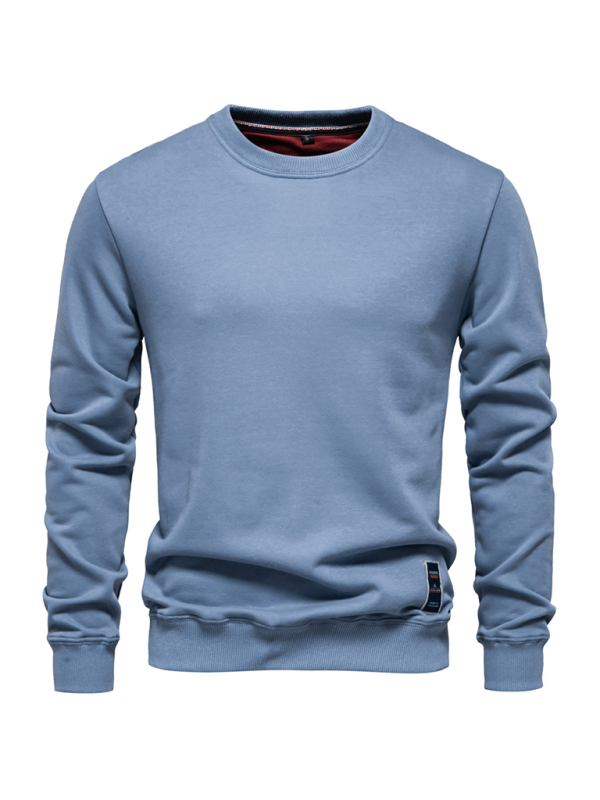 Relaxed Fit Solid Color Round Neck Long Sleeve Sweatshirt for Men - Perfect for Autumn and Winter Cozy Comfort