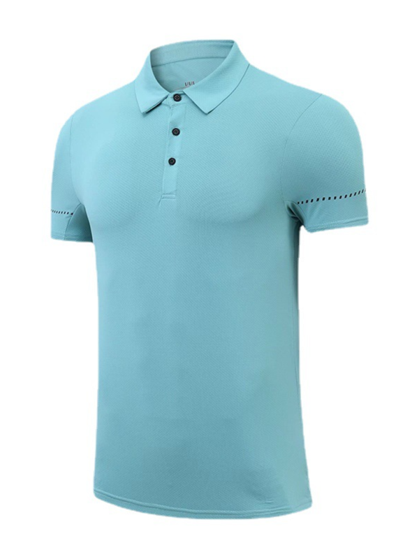 Men's quick dry short sleeve polo shirt with lapel collar in light blue.