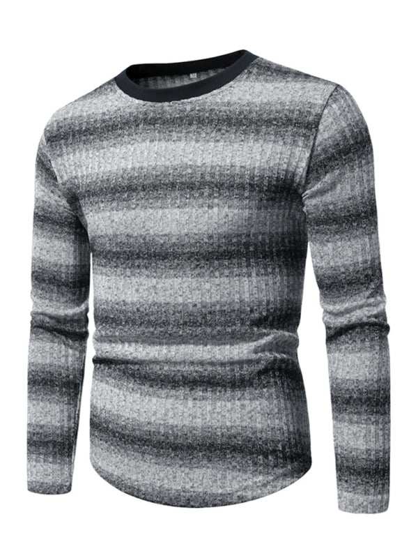 Gradient Elegance: Men's Round Neck Long Sleeve T-Shirt for Effortless Style