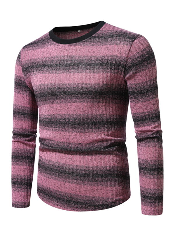 Gradient Elegance: Men's Round Neck Long Sleeve T-Shirt for Effortless Style