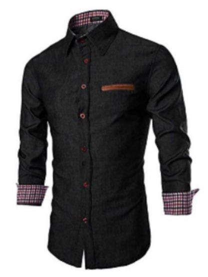 Stylish Men's Long Sleeve Patchwork Leather Casual Shirt with Double Pockets