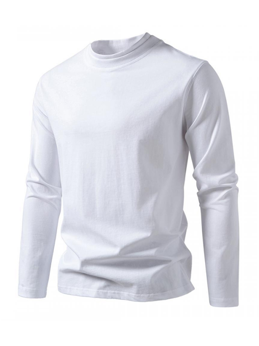 Fashionable long-sleeved white T-shirt with double-layer half-collar design.