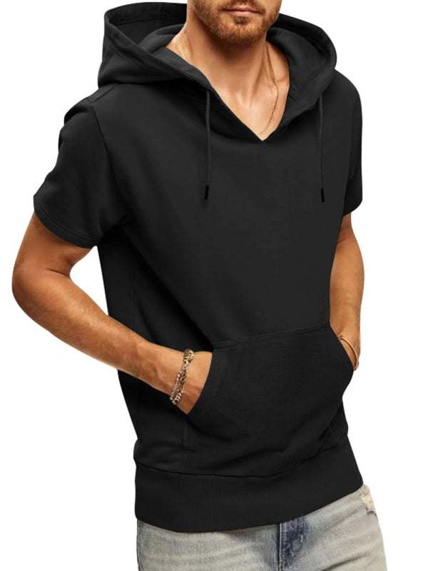 Versatile Men's Hooded Short-Sleeved Knitted T-Shirt for Casual Comfort and Style