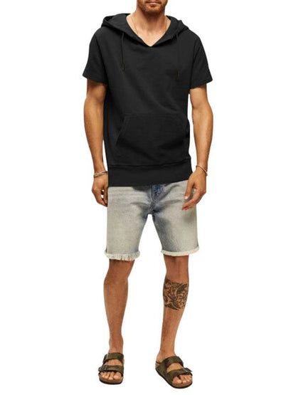 Versatile Men's Hooded Short-Sleeved Knitted T-Shirt for Casual Comfort and Style