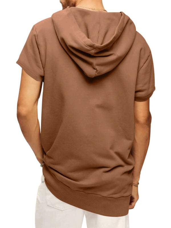 Versatile Men's Hooded Short-Sleeved Knitted T-Shirt for Casual Comfort and Style