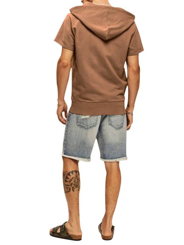 Versatile Men's Hooded Short-Sleeved Knitted T-Shirt for Casual Comfort and Style