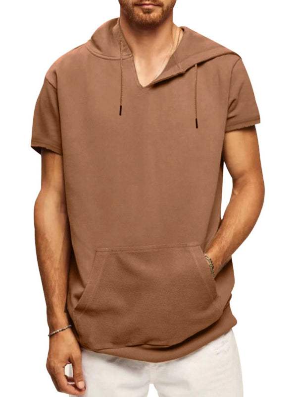 Versatile Men's Hooded Short-Sleeved Knitted T-Shirt for Casual Comfort and Style