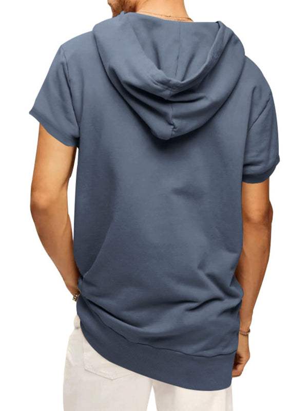 Versatile Men's Hooded Short-Sleeved Knitted T-Shirt for Casual Comfort and Style