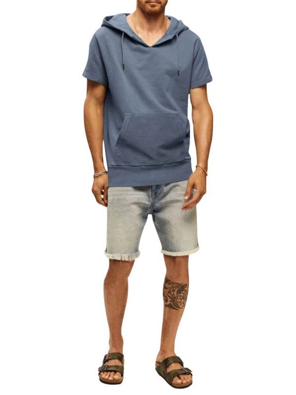 Versatile Men's Hooded Short-Sleeved Knitted T-Shirt for Casual Comfort and Style