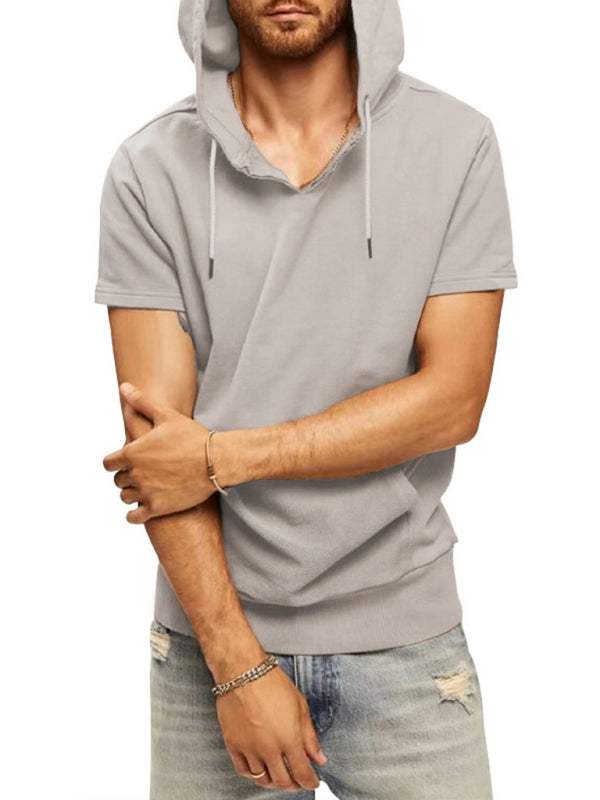 Versatile Men's Hooded Short-Sleeved Knitted T-Shirt for Casual Comfort and Style