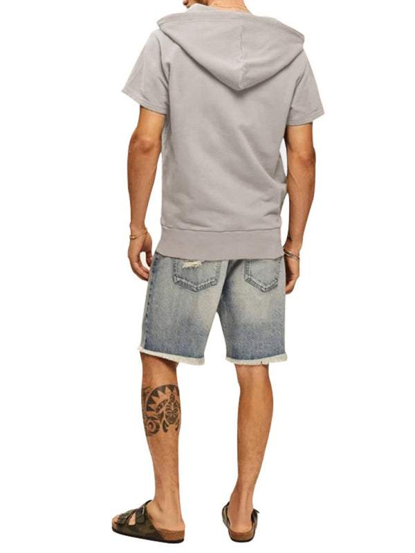 Versatile Men's Hooded Short-Sleeved Knitted T-Shirt for Casual Comfort and Style