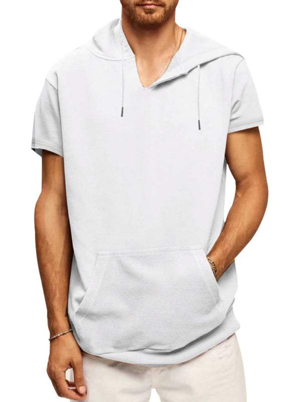 Versatile Men's Hooded Short-Sleeved Knitted T-Shirt for Casual Comfort and Style