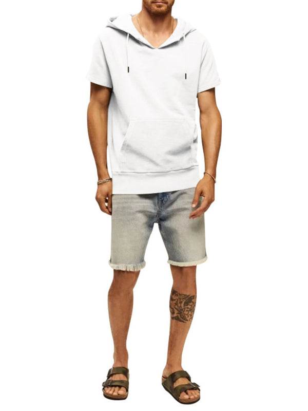 Versatile Men's Hooded Short-Sleeved Knitted T-Shirt for Casual Comfort and Style