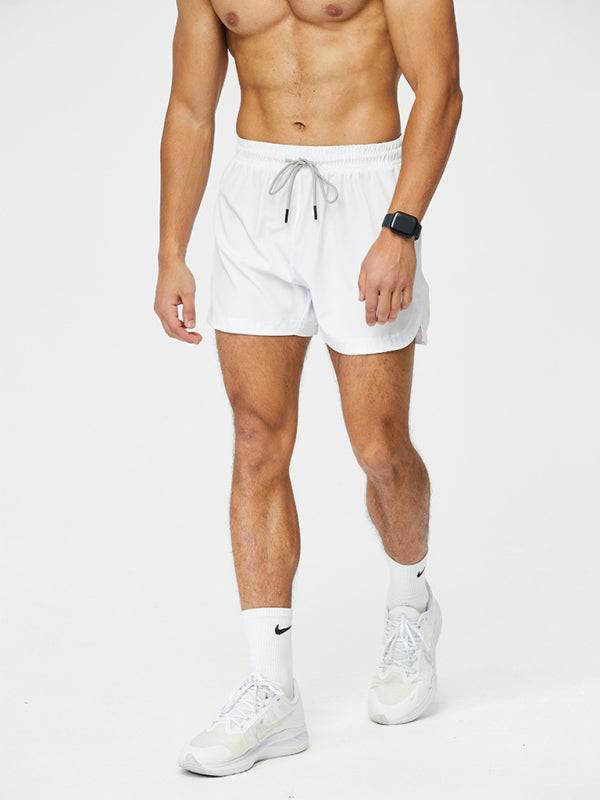 Men's breathable quick-drying running shorts, white, casual sportswear.