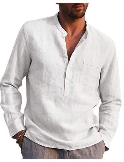 Classic Men's Long-Sleeve Casual Dress Shirt with Spread Collar